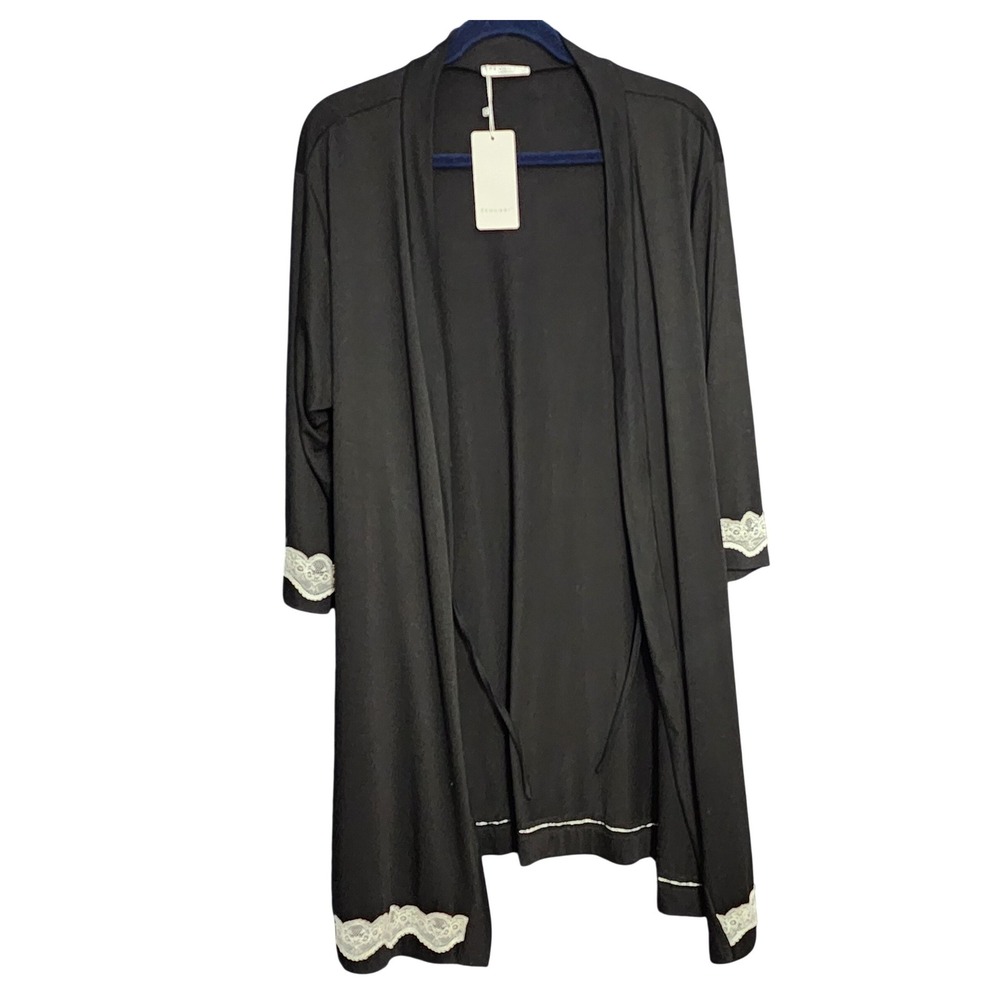 Ekouaer Womens Black White Lace Trim Robe NWT, XL